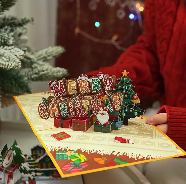 メリークリスマスホリデーウィッシュギフトカード手作り3Dポップアップクリスマスグリーティングカード冬の休日新年