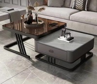 Table basse carrée moderne en verre et pierre, style italien, luxe léger, haut de gamme, simple, en métal, pour petit appartement et salon