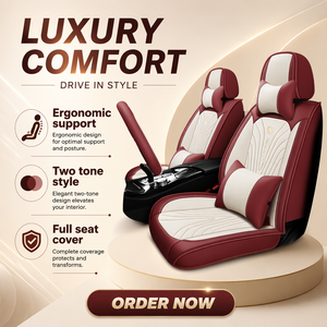 New Nappa Leather Luxury Car Seat Covers 5-Piece Universal Fit All Seasons Full <b>Set</b> with Steering Wheel Cover - Product Image 2
