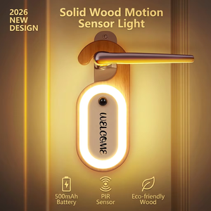 Luce Notturna con Sensore di Movimento in Legno Massello con Gancio, Lavagna Messaggi Fai-da-Te, Lampada da Parete LED Ricaricabile per Maniglia Armadio - Product Image 1
