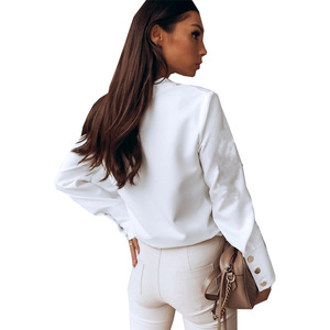 RNSHANGER dernières femmes élégantes <span class=keywords><strong>chemises</strong></span> à boutons décontracté couleur unie blanc noir col montant à manches longues <span class=keywords><strong>chemises</strong></span> pour femmes - Product Image 3