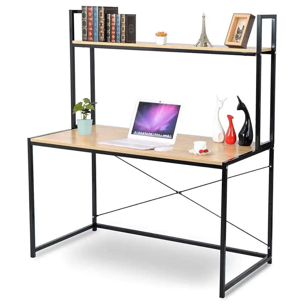2-Tier Shelves Modern Home Office Desk Space Saving Computer Book Desk for Corner Use with Wooden l shaped computer desk