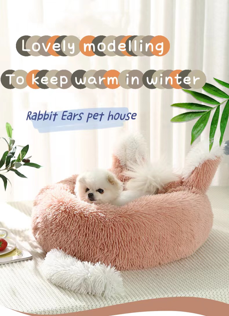 Cute Pretty Rabbit Ears Heating Winter Pet Calming Beds Sofa Wear Resisting