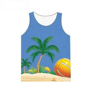 Custom Men's Casual Beach Volleyball Tanktops Knitted Breathable Anti-UV Anti-Bacterial Dry Fit Sublimation <b>Singlet</b> - Product Image 1