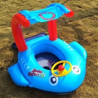 Bateau gonflable et bouée de natation pour enfants en matériau bulle avec auvent, étanche, à fond souple, protection solaire, siège bébé, jouet