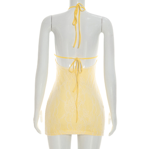 Viviblook C26DS193 C26DS193 Vestido de Noche Mini Bodycon de Encaje sin Mangas con Espalda Descubierta y Diseño Hueco, Color Sólido, Sexy, Novedad de Verano para Mujer - Product Image 3