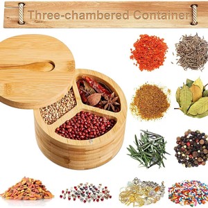 Bamboo Spice <b>Jar</b> With Lid And Spoon Round Wooden Seasoning <b>Storage</b> Box <b>For</b> <b>Kitchen</b> Use - Product Image 4