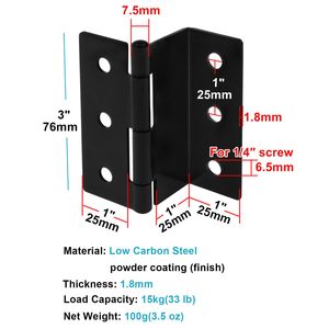 Charnières de porte semi-encastées de 3 pouces, charnière noire décalée <span class=keywords><strong>pour</strong></span> panneau de porte de 1 pouce d'épaisseur, charge maximale 66 lb - Product Image 2