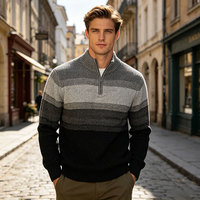 Pull en laine tricoté respirant à manches longues, col zippé, rayé, avec logo personnalisé, pour l'hiver