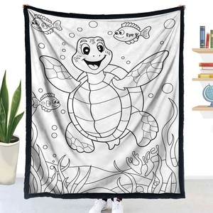 Coperta Personalizzabile Fai-da-Te da Colorare in Poliestere con Disegno di Tartaruga Marina Anime, Coperta Calda Invernale per Bambini - Product Image 2