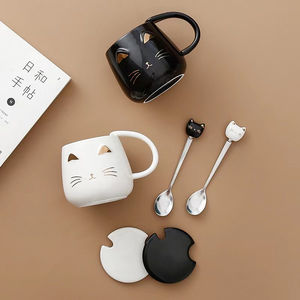 Grande tasse en céramique à motif de chat mignon avec couvercle et cuillère, cadeau créatif pour le bureau et les étudiants, pour le café ou le thé - Product Image 4