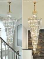 Lustre en cristal de luxe pour villa duplex, luminaire suspendu long pour escalier en colimaçon, salon double hauteur, grand LED tricolore