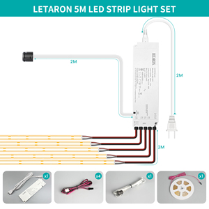 Letaron Cob <span class=keywords><strong>Led</strong></span> Strip Licht 24V,Super Helder Hoog Lumen 3000K Warm Wit 5M, Dimbaar, Touch Swith, 60W Ul Voeding - Product Image 6