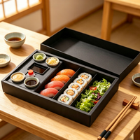 Boîte de transport rectangulaire ESTICK pour sushis, personnalisable, en carton alimentaire de qualité supérieure, avec couvercle à charnière et compartiments, vente en gros, style japonais