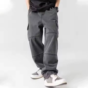 Wholesale Custom Men's High Waist Vintage Baggy Cargo <b>Jeans</b> Street Fashion Multi-Pocket <b>Work</b> Denim Straight Style Washed Look - Product Image 5