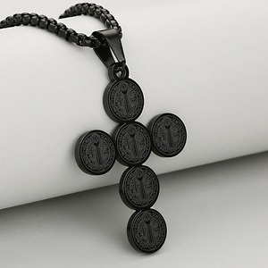 Collana con Pendente Croce di <span class=keywords><strong>San</strong></span> Benedetto in Acciaio Inossidabile, Gioiello Religioso Retrò per Uomo e Donna, Fede Cristiana Cattolica - Product Image 6