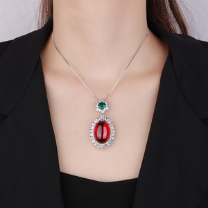 Fashion Jewelry Eco-friendly <b>Copper</b> Silver Plated Oval Cut 18*25mm Red Zircon Spinning Pendant Necklace for Refined Daily Wear - Product Image 6