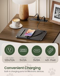 Nichoir en bois pour <span class=keywords><strong>chien</strong></span> avec station de charge et tiroir de rangement, <span class=keywords><strong>table</strong></span> d'appoint pour animaux de compagnie d'intérieur pour petites races, <span class=keywords><strong>blanc</strong></span> et noyer - Product Image 3