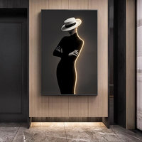 Peinture murale LED moderne de portrait de femme, impressions décoratives en noir et blanc avec cristaux, style tendance pour le salon