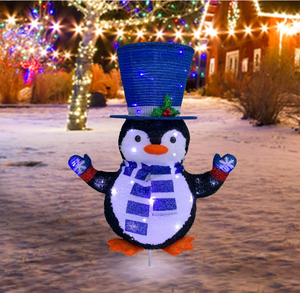 <span class=keywords><strong>Décoration</strong></span> <span class=keywords><strong>de</strong></span> Noël d'extérieur Pinguin Bleu Blanc Chaud avec 60 Lumières, Conception Pliable pour Porche, Cour et Jardin - Product Image 1