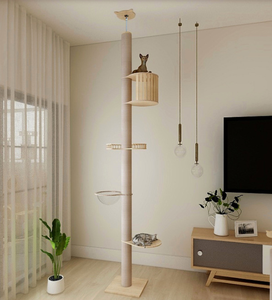 Arbre à chat classique en bois et lin, robuste, avec système anti-basculement pour les grands chats - Product Image 1