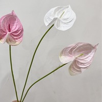 Echt Aussehende PU Anthurium Andraeanum Lind Hochzeitskerze Spathiphyllum Weinrot Grün Anthurium