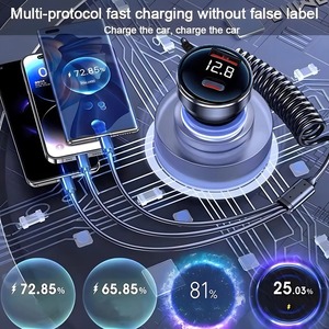 4 Port Car <b>USB</b> Charger <b>Adapter</b> Retractable Cable LED Voltage Display Fast Charge Auto Charging Hub - Product Image 5