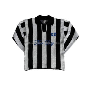 Suéter de Punto Vintage Estilo Jersey con Rayas Verticales para Hombre y Mujer, Otoño Invierno 2026, con Estampado de Letras y Cuello Polo - Product Image 4
