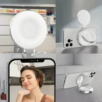 TELESIN lampu Ring Selfie Mini isi ulang 3 mode dapat disesuaikan Flip 180 ° dengan cermin bawaan dan dudukan ponsel magnetik