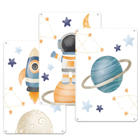 Juego de Letreros Metálicos Vintage de Astronautas Espaciales, Decoración Retro para Pared de Dormitorio Infantil, Decoración para Cuarto de Juegos