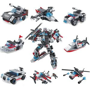 COGO Assembly Educational Building Blocks Aircraft Carrier Model 8 In 2 Deformation Fighting Robot Bricks Toy for Children