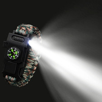 Bracelet de survie en paracorde avec lumière LED et couteau d'urgence - Bracelet en cuir tressé multifonctionnel, réglable pour le camping