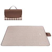 Tapis de pique-nique imperméable personnalisé avec logo, pour le camping en plein air, blanc et bleu rayé, 3 couches de mousse acrylique PEVA, tapis de pique-nique enroulable