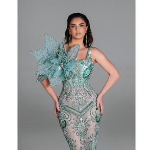 Vestido de Noche Elegante de Lujo para Mujer, Estilo Sirena, Largo hasta el Suelo, con Cuentas de Cristal, Malla Transpirable, para Eventos Formales y Cócteles, Tallas Grandes - Product Image 2