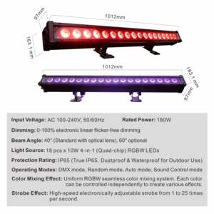 工場卸売価格 ステージライト 18x10W IP65 防水 LED ウォッシュライトバー RGBW DMX512 DJバー ナイトクラブ コンサート ディスコライト - Product Image 5