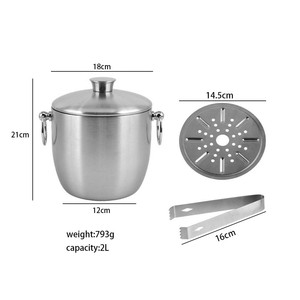 Stainless Steel 2L Double-Walled <b>Ice</b> <b>Bucket</b> <b>with</b> <b>Lid</b> for Cooling Beer for Champagne Wine and Fruit at Parties - Product Image 5