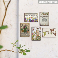 Letrero Metálico Vintage con las Reglas de Mi Jardín, Decoración de Pared con Temática de Jardín Retro para Patio