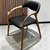 Chaise en bois massif avec dossier et accoudoirs, assise en cuir et tissu, chaise de salle à manger ergonomique en bois de frêne pour la maison et les restaurants, couleur grise