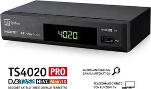 Receptor de <span class=keywords><strong>TV</strong></span> Digital Terrestre y Satélite <span class=keywords><strong>Tele</strong></span> System DVB-T/T2 DVB-S/S2 HEVC HDR10 HLG 2025 TS4020 PRO con Decodificador y Control Remoto Único - Product Image 6