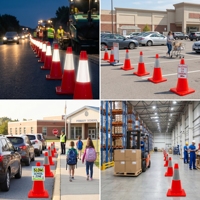 Cône de signalisation routière SMT incassable en PVC de 45 cm, monobloc, à rebondissement, pylon de sécurité, résistant aux intempéries, avertissement prismatique haute intensité