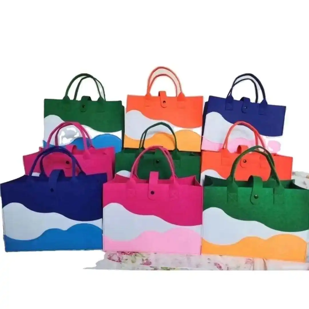 Wholesale Customized Logo Fashion Low Price Womens Handbag Felt leisure Tote Bag Organizer Handbag Felt Womens Handbag
