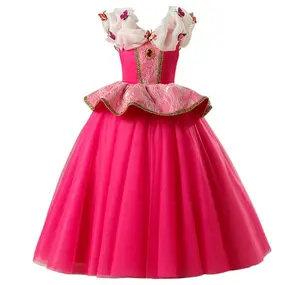 漂亮女孩奥罗拉公主裙儿童电视电影角色扮演服装玫瑰色蝴蝶