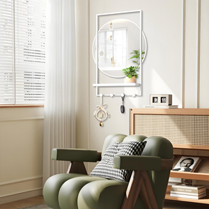 Beautme tường gương với kệ, 20 "x 28" đen kim loại khung phòng tắm gương với lưu trữ lối vào gương với móc Trắng - Product Image 4