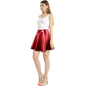 Women's <strong>Latex</strong> Wet Look Metallic Shiny Ladies High Waisted Red <strong>Mini</strong> Skating Stretchy Umbrella Full Flare <strong>Skirts</strong> for Girls - Product Image 3