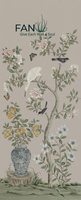 Papier peint en soie véritable brodé de fleurs et d'oiseaux peints à la main pour la décoration murale du salon