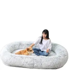 Cama de lujo suave para perro Plufy para tamaño humano, cama esponjosa de felpa para mascotas, ropa de cama gigante antideslizante de lujo para perros, sofá calmante para perros