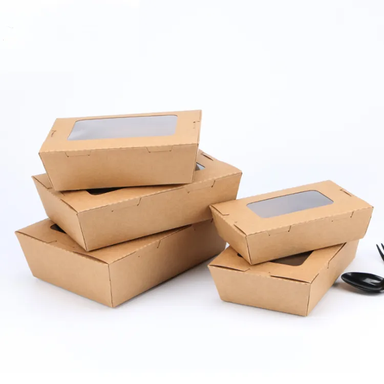 Emballage à emporter jetable boîte alimentaire en papier Kraft brun avec fenêtre en PVC transparent pour salade