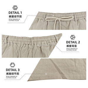 Shorts en lin pour hommes transfrontaliers, respirants, décontractés, pour la plage, à cinq points, avec cordon de serrage et taille élastique, couleur kaki - Product Image 6