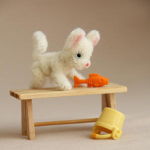 1:12 Gato de varilla de torsión hecho a mano en miniatura, guarida de gato tejida hecha a mano pura, guarida de juguete sintético en miniatura, pieza de decoración para mascotas, Dec - Product Image 5