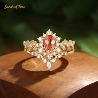 Bague en argent 925 style couronne tendance avec grenat de laboratoire et moissanite, production sur mesure en gros pour femmes